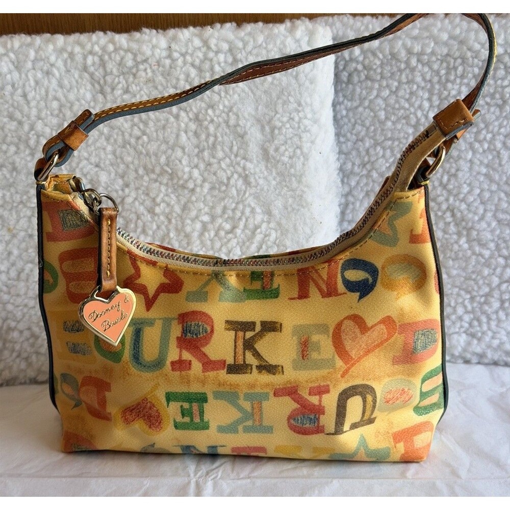 Dooney & Bourke Y2K Multicolor Letter Print Small Shoulder Bag Heart Charm